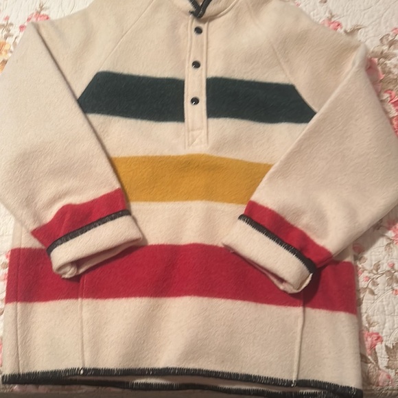 Vintage iconic Lands End Hudson Bay stripe wool pullover blanket sweater coat - Picture 4 of 5
